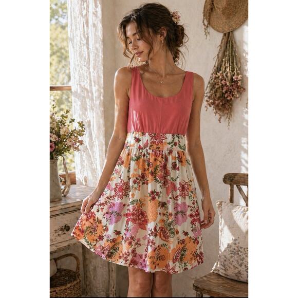 As U Wish Dresses & Skirts - Pink Floral Dress Empire Waist Soft Girl Cottagecore Summer M Made in USA